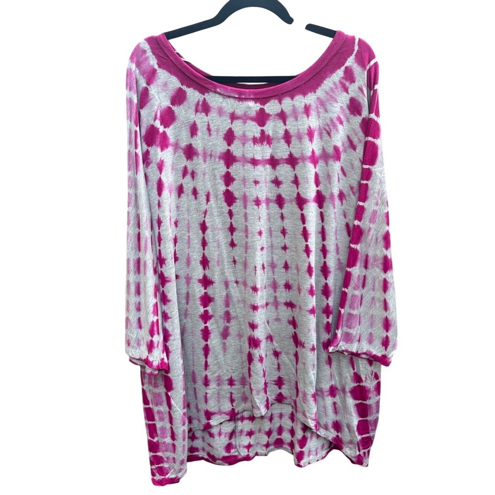 Jones New York JNY Pink Gray Tie Dye Tunic Top 3/4 Sleeve High Low Hem 3X NEW